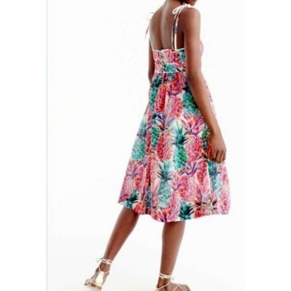 J.CREW Ratti Multicolor Painted Pineapple Summer Spaghetti Strap Midi Dress - Picture 2 of 16